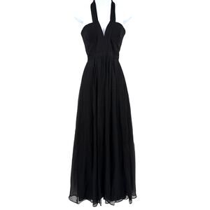 BCBG Max Azaria 100% Silk Prom Dress Sz 0 Goth Witchy Chiffon Halter Maxi Glam